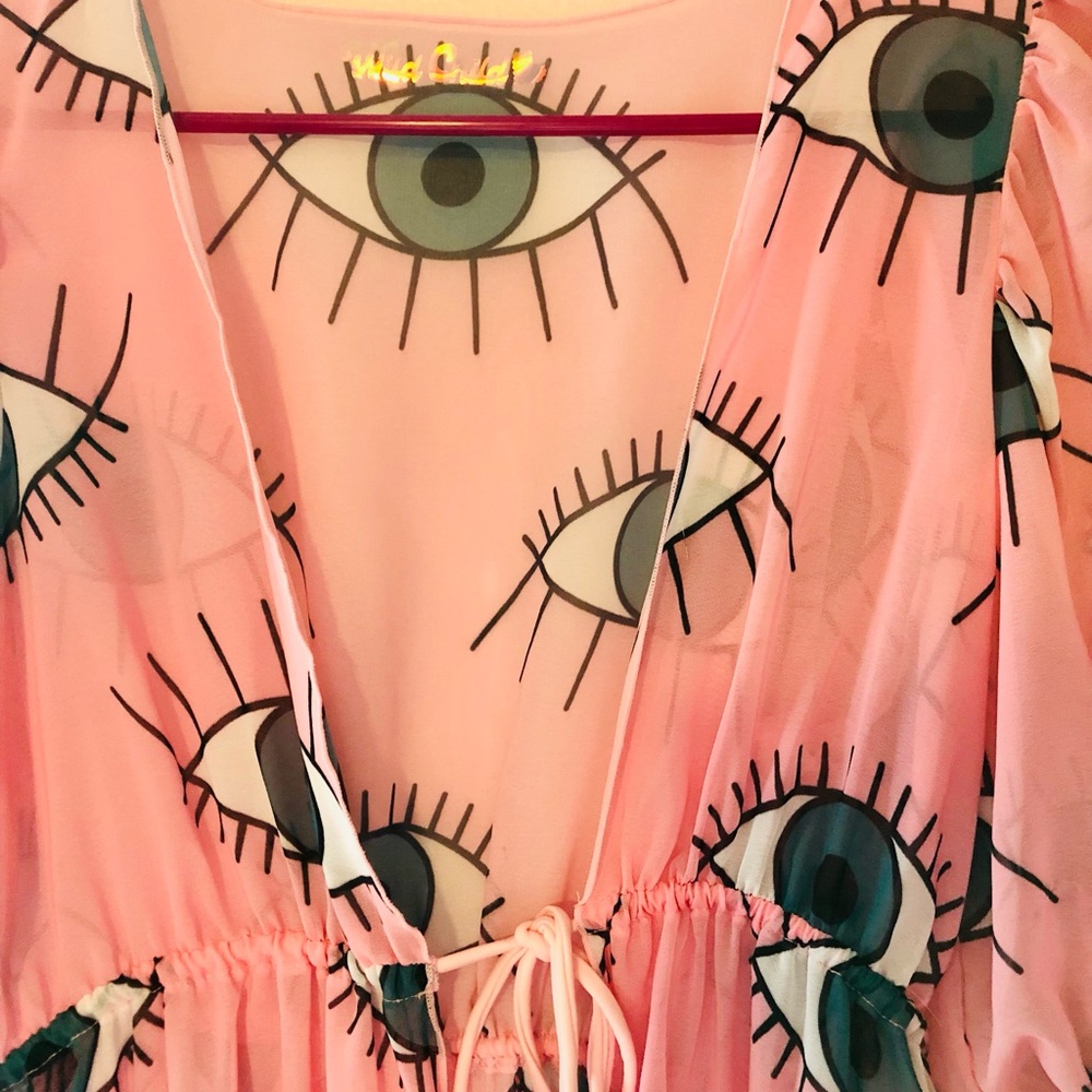 Pink Eye Print Dress Sheer & Sexy